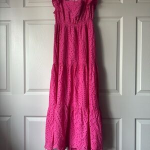 Elegant Pink Eyelet Maxi Dress